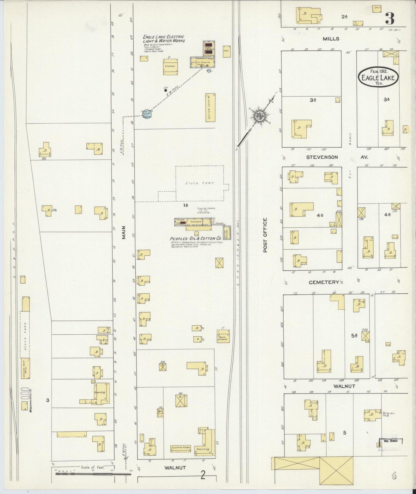 Sanborn Fire Insurance Map from Eagle Lake, Colorado County, Texas (1912), Sheet #0003 - Historic Sanborn Fire Insurance Map Print, vintage old map wall art, antique decor, genealogy gift, Eagle Lake Colorado map