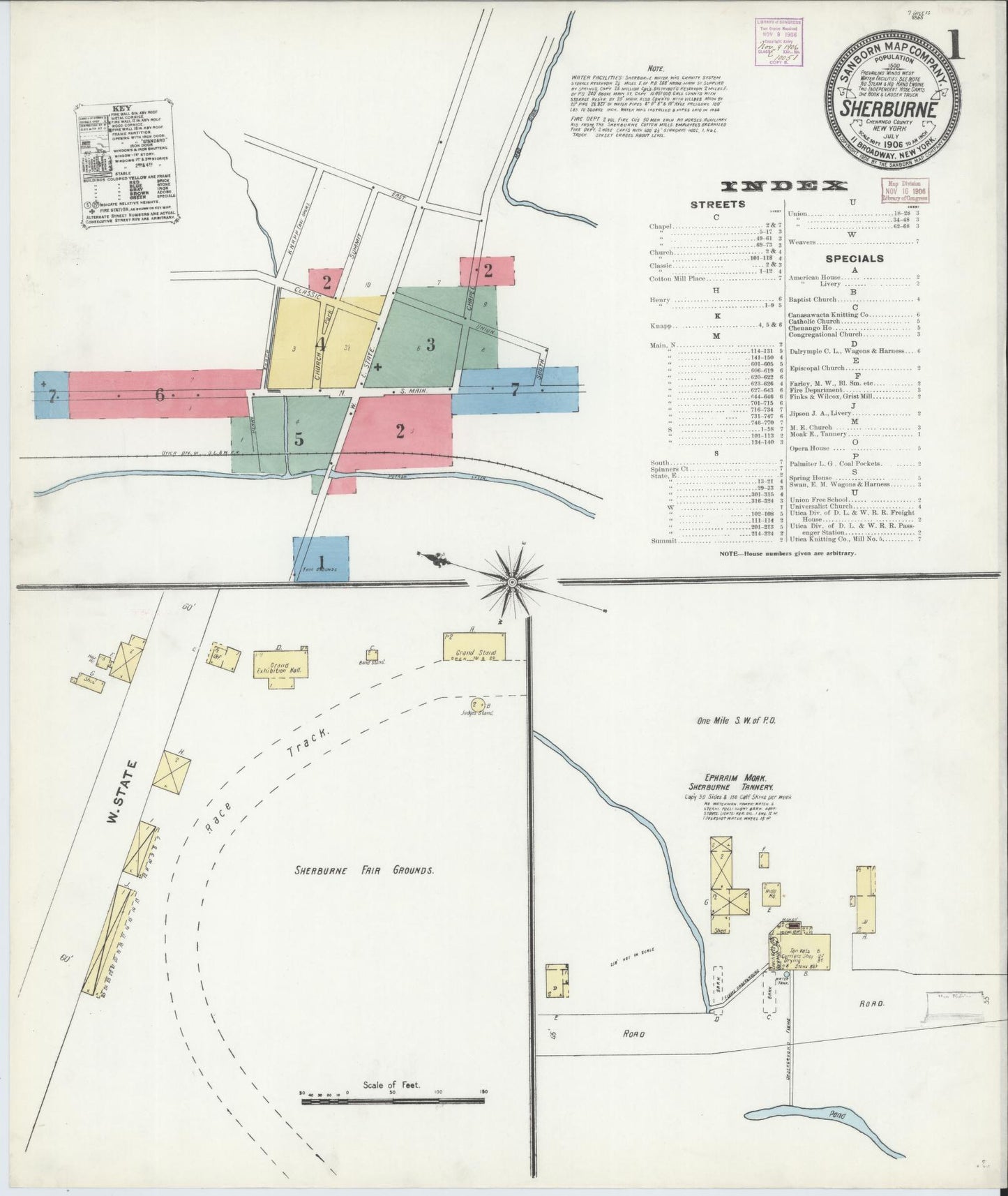 Sanborn Fire Insurance Map from Sherburne, Chenango County, New York (1906), Sheet #0001 - Historic Sanborn Fire Insurance Map Print, vintage old map wall art, antique decor, genealogy gift, New York New York map