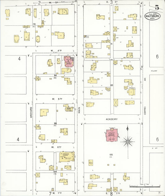 Sanborn Fire Insurance Map from Waitsburg, Walla Walla County, Washington (1909), Sheet #0005 - Historic Sanborn Fire Insurance Map Print, vintage old map wall art, antique decor, genealogy gift, Washington Washington map