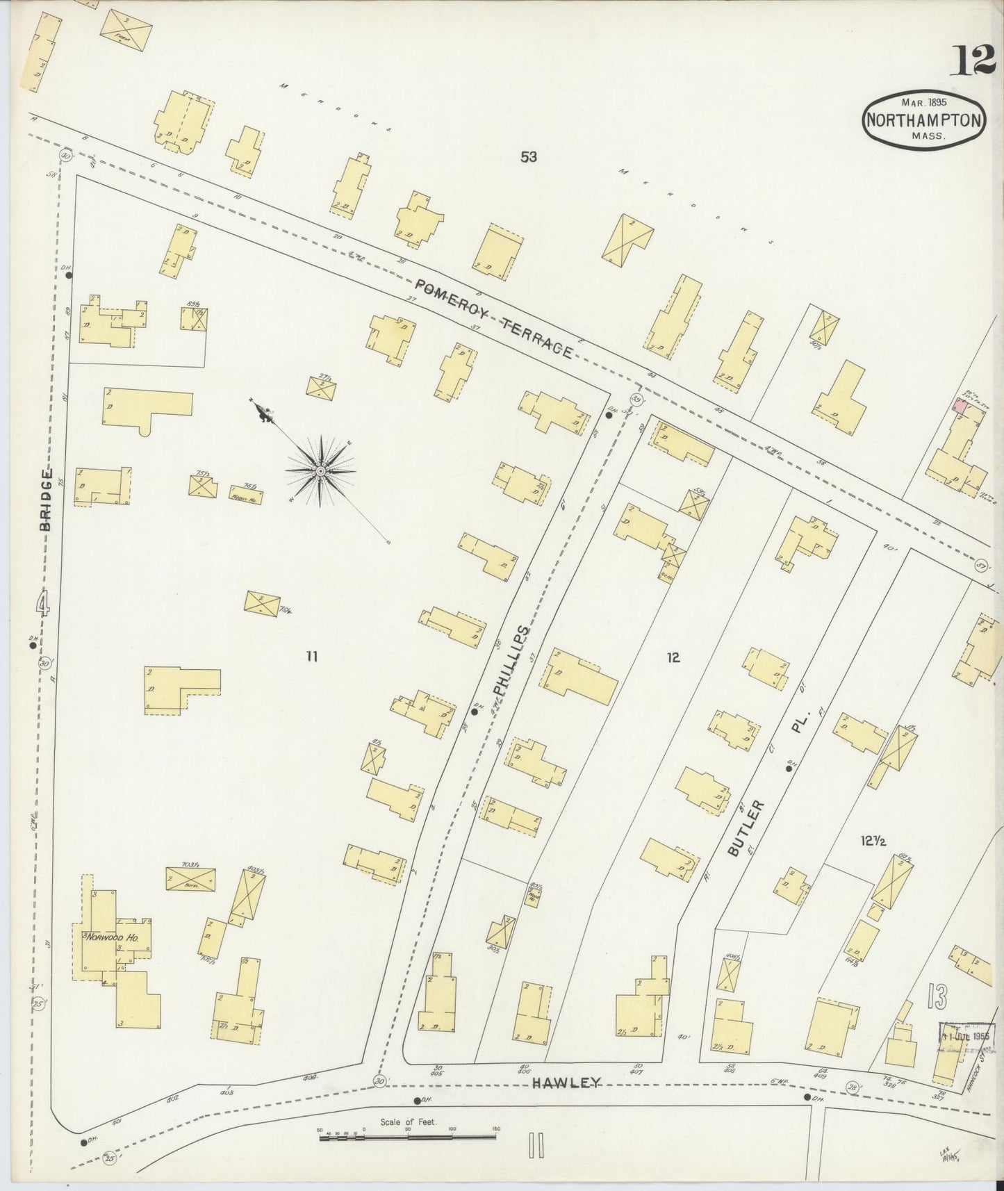 Sanborn Fire Insurance Map from Northampton, Hampshire County, Massachusetts (1895), Sheet #0012 - Historic Sanborn Fire Insurance Map Print, vintage old map wall art, antique decor, genealogy gift, Massachusetts Massachusetts map