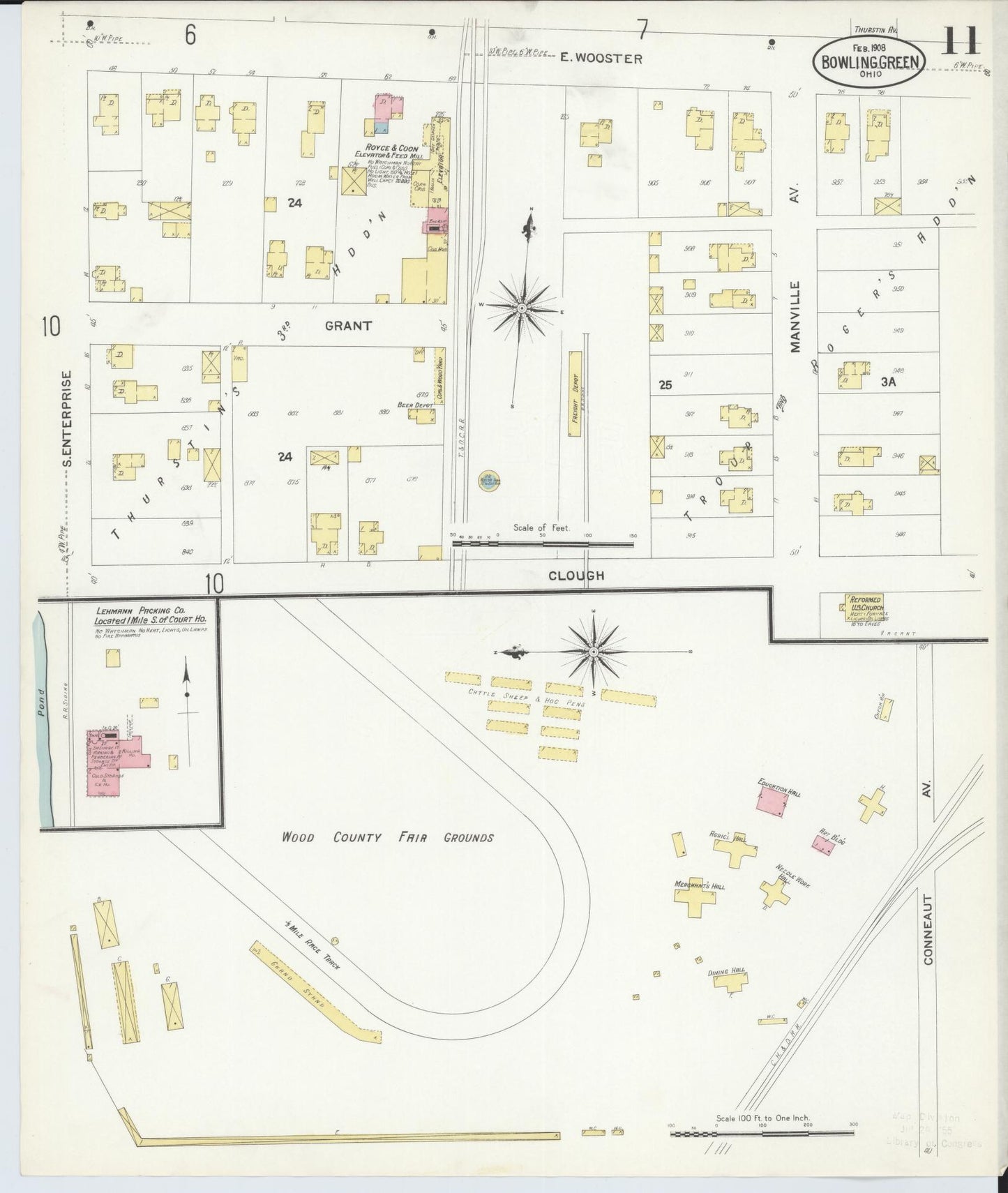 Sanborn Fire Insurance Map from Bowling Green, Wood County, Ohio (1908), Sheet #0011 - Historic Sanborn Fire Insurance Map Print, vintage old map wall art, antique decor, genealogy gift, Ohio Ohio map