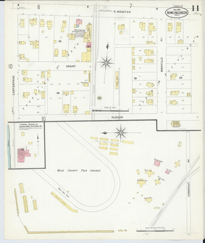 Sanborn Fire Insurance Map from Bowling Green, Wood County, Ohio (1908), Sheet #0011 - Historic Sanborn Fire Insurance Map Print, vintage old map wall art, antique decor, genealogy gift, Ohio Ohio map