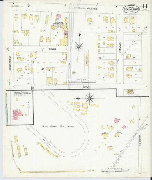 Sanborn Fire Insurance Map from Bowling Green, Wood County, Ohio (1908), Sheet #0011 - Historic Sanborn Fire Insurance Map Print, vintage old map wall art, antique decor, genealogy gift, Ohio Ohio map