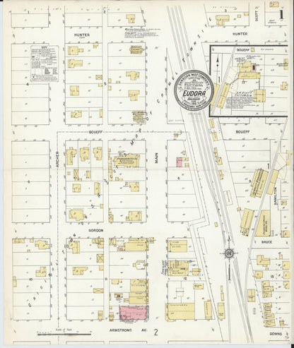 Sanborn Fire Insurance Map from Eudora, Chicot County, Arkansas (1912), Sheet #0001 - Complete Map Set gallery image, historic Sanborn map, vintage wall art, Arkansas Arkansas