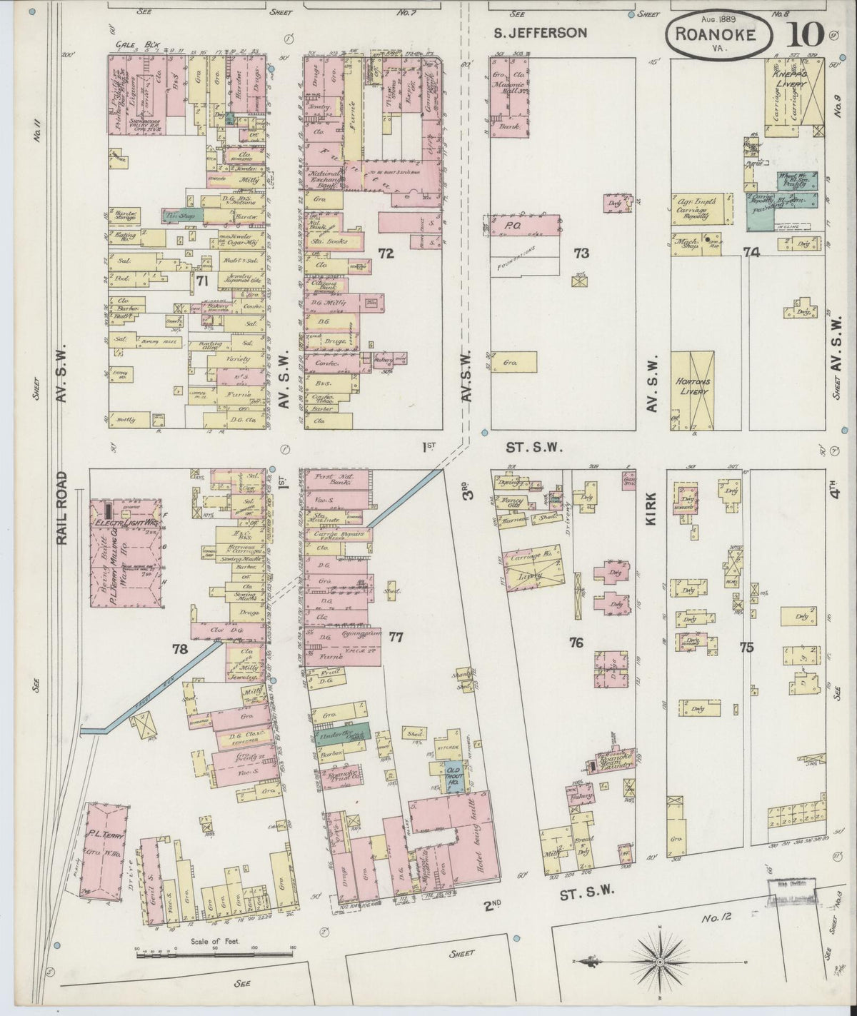 Sanborn Fire Insurance Map from Roanoke, Independent Cities, Virginia (1889), Sheet #0010 - Complete Map Set gallery image, historic Sanborn map, vintage wall art, Virginia Virginia