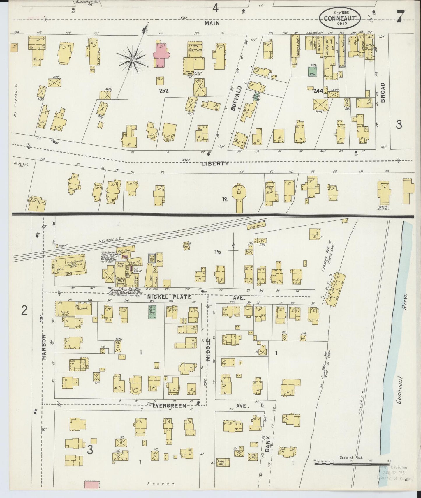 Sanborn Fire Insurance Map from Conneaut, Ashtabula County, Ohio (1898), Sheet #0007 - Historic Sanborn Fire Insurance Map Print, vintage old map wall art, antique decor, genealogy gift, Ohio Ohio map