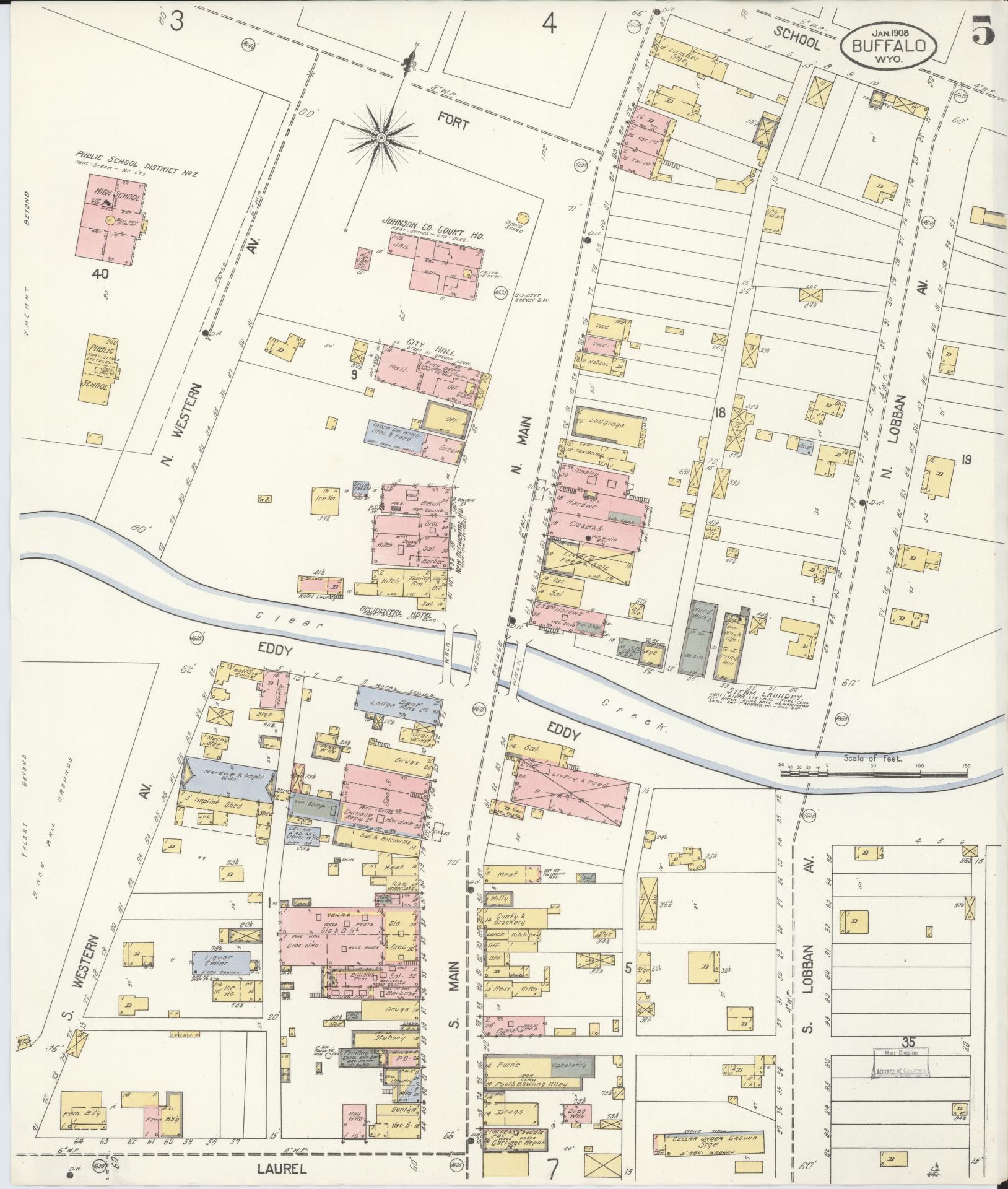 Sanborn Fire Insurance Map from Buffalo, Johnson County, Wyoming (1908), Sheet #0005 - Complete Map Set gallery image, historic Sanborn map, vintage wall art, Wyoming Wyoming