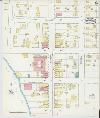 Sanborn Fire Insurance Map from Pentwater, Oceana County, Michigan (1892), Sheet #0002 - Historic Sanborn Fire Insurance Map Print, vintage old map wall art, antique decor, genealogy gift, Michigan Michigan map