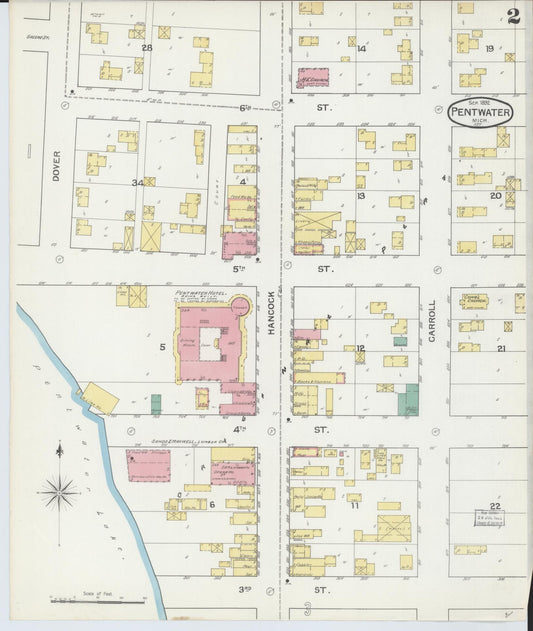 Sanborn Fire Insurance Map from Pentwater, Oceana County, Michigan (1892), Sheet #0002 - Historic Sanborn Fire Insurance Map Print, vintage old map wall art, antique decor, genealogy gift, Michigan Michigan map