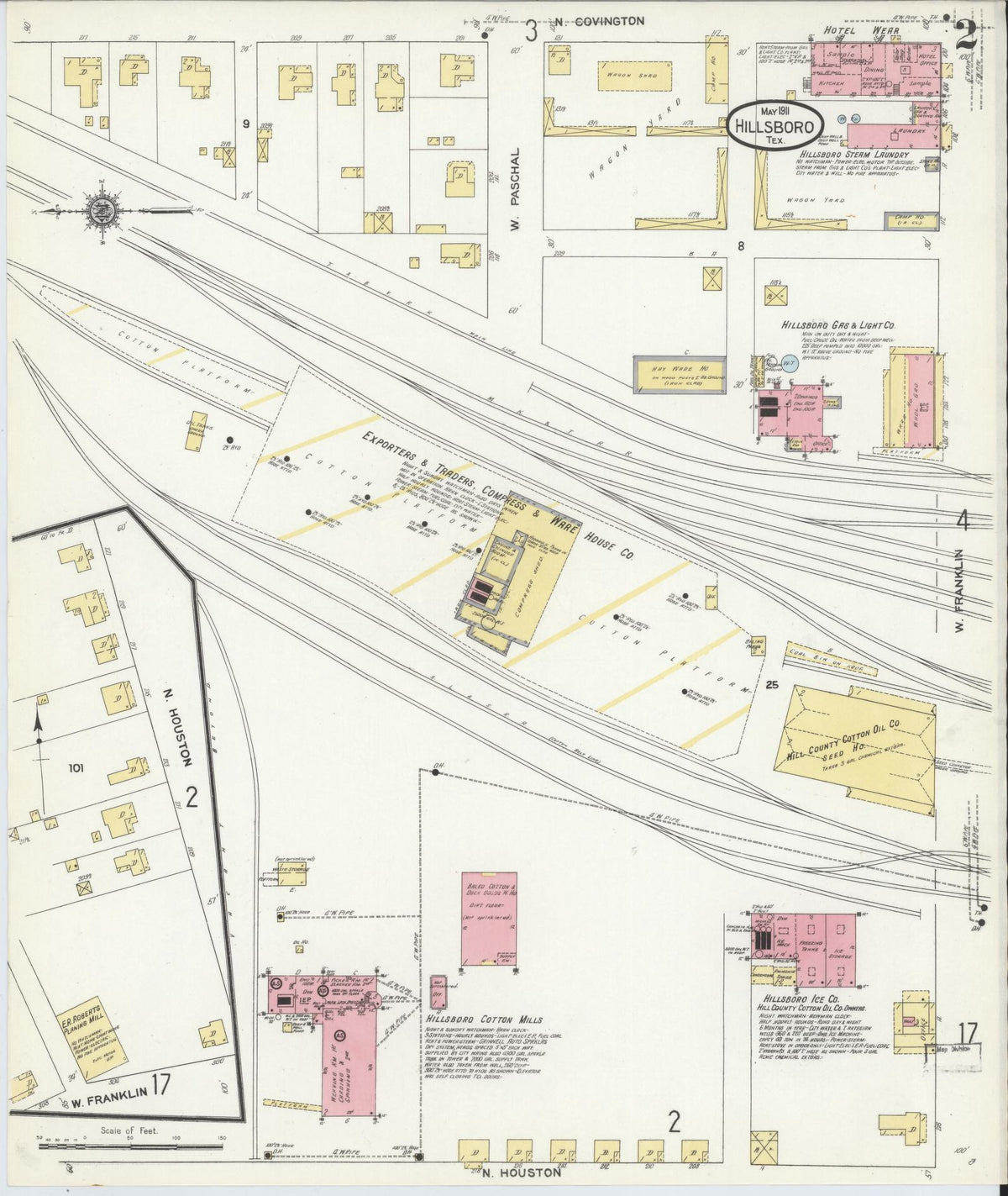 Sanborn Fire Insurance Map from Hillsboro, Hill County, Texas (1911), Sheet #0002 - Complete Map Set gallery image, historic Sanborn map, vintage wall art, Texas Texas