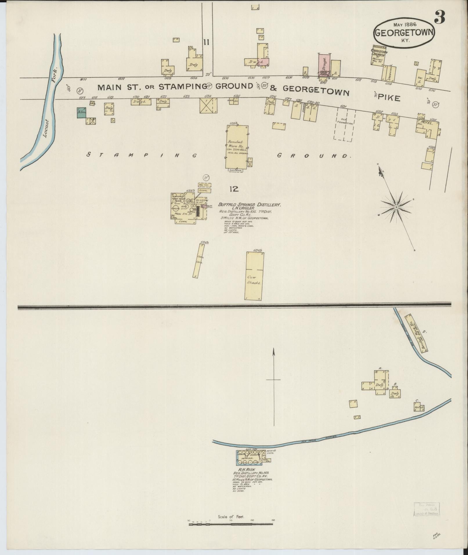 Sanborn Fire Insurance Map from Georgetown, Scott County, Kentucky (1886), Sheet #0003 - Historic Sanborn Fire Insurance Map Print, vintage old map wall art, antique decor, genealogy gift, Kentucky Kentucky map