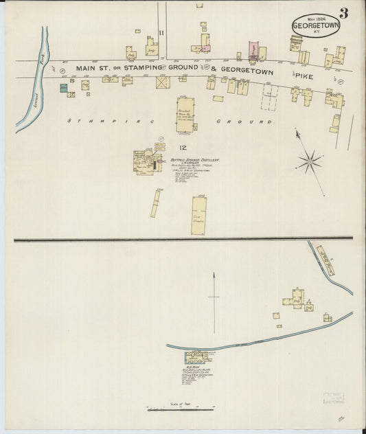 Sanborn Fire Insurance Map from Georgetown, Scott County, Kentucky (1886), Sheet #0003 - Historic Sanborn Fire Insurance Map Print, vintage old map wall art, antique decor, genealogy gift, Kentucky Kentucky map