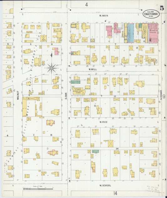 Sanborn Fire Insurance Map from Owatonna, Steele County, Minnesota (1900), Sheet #0005 - Historic Sanborn Fire Insurance Map Print, vintage old map wall art, antique decor, genealogy gift, Minnesota Minnesota map