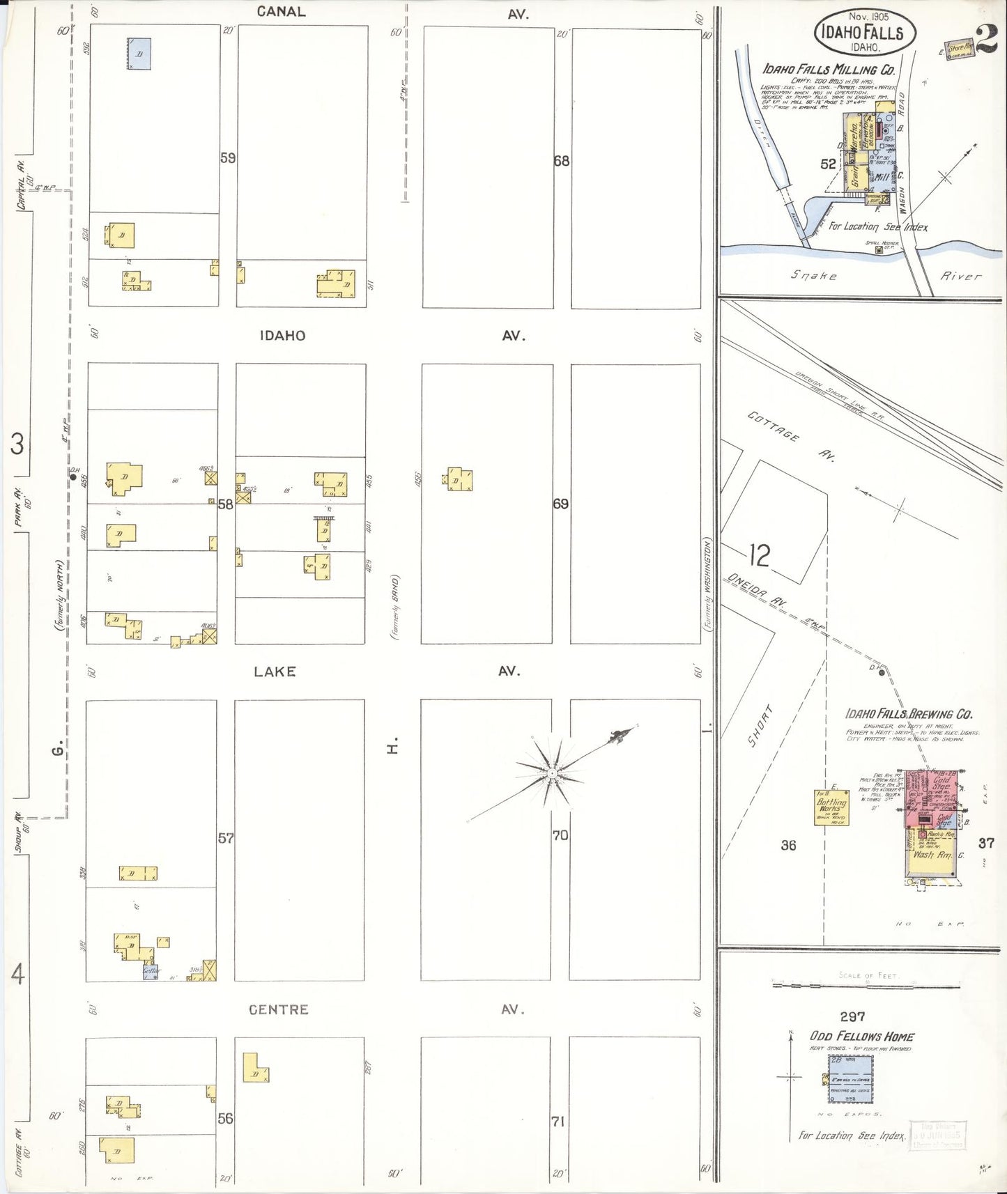 Sanborn Fire Insurance Map from Idaho Falls, Bonneville County, Idaho (1905), Sheet #0002 - Complete Map Set gallery image, historic Sanborn map, vintage wall art, Idaho Idaho