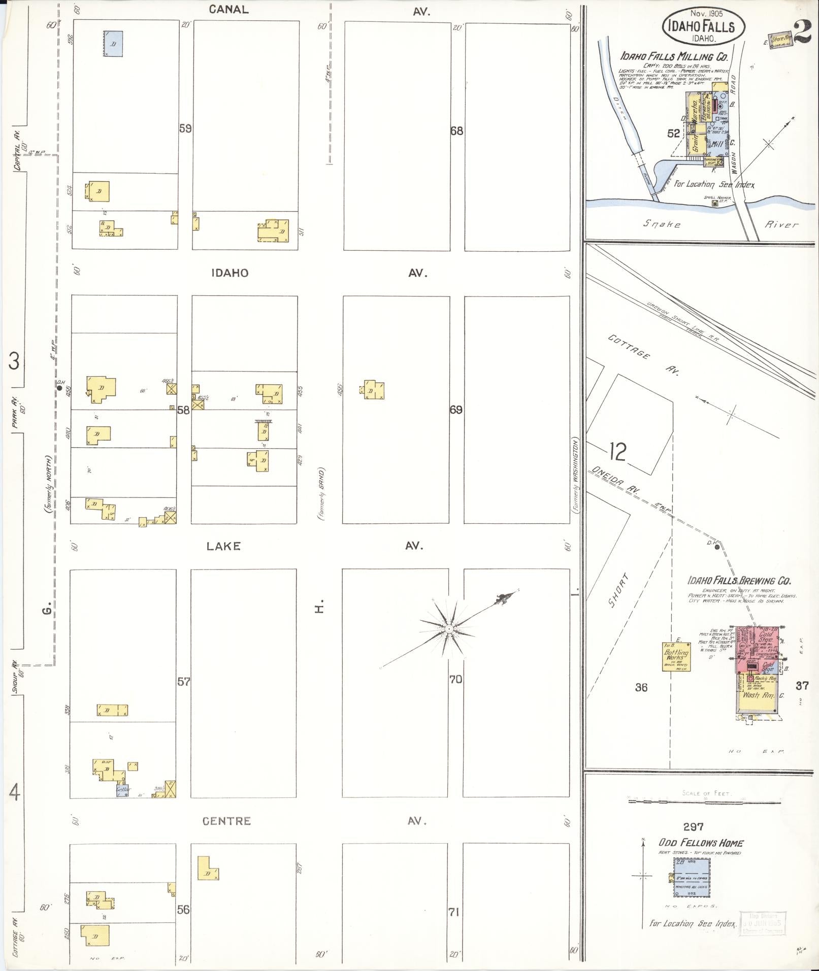 Sanborn Fire Insurance Map from Idaho Falls, Bonneville County, Idaho (1905), Sheet #0002 - Complete Map Set gallery image, historic Sanborn map, vintage wall art, Idaho Idaho