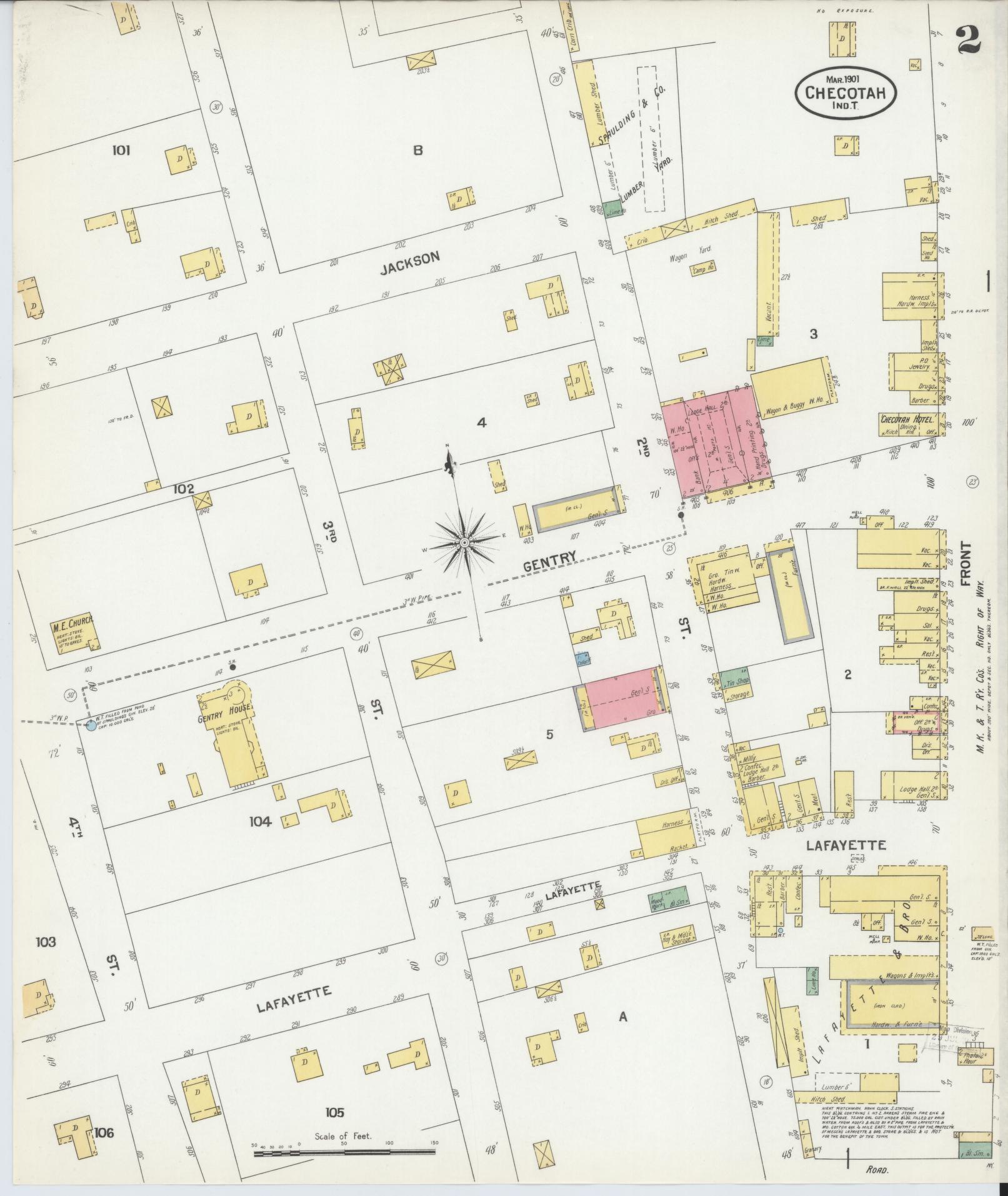 Sanborn Fire Insurance Map from Checotah, McIntosch County, Oklahoma (1901), Sheet #0002 - Complete Map Set gallery image, historic Sanborn map, vintage wall art, Oklahoma Oklahoma