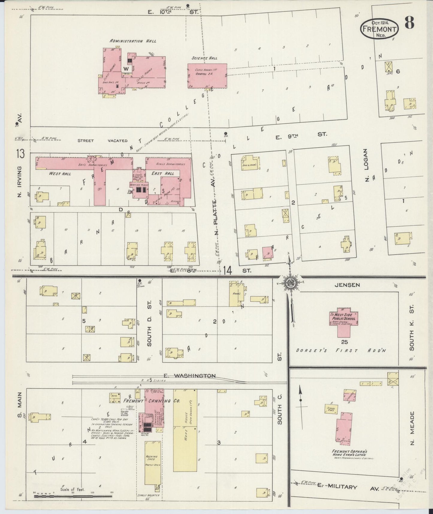 Sanborn Fire Insurance Map from Fremont, Dodge County, Nebraska (1914), Sheet #0008 - Complete Map Set gallery image, historic Sanborn map, vintage wall art, Nebraska Nebraska