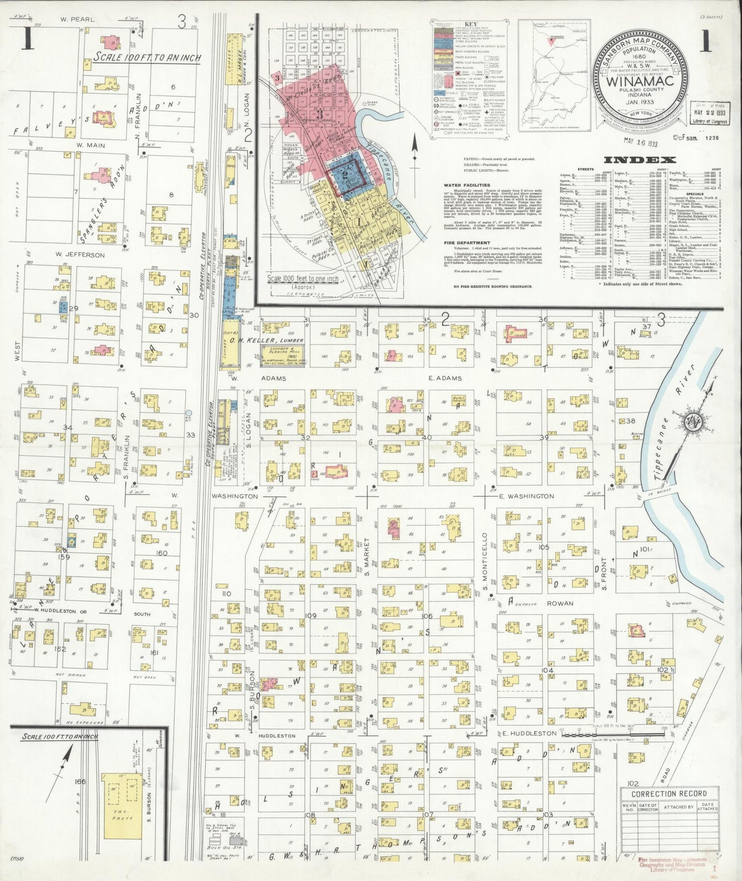 Sanborn Fire Insurance Map from Winamac, Pulaski County, Indiana. (1933) – Historic Sanborn Fire Insurance Map Print