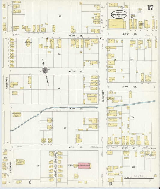 Sanborn Fire Insurance Map from Washington, Beaufort County, North Carolina (1911), Sheet #0017 - Historic Sanborn Fire Insurance Map Print, vintage old map wall art, antique decor, genealogy gift, Washington Washington map