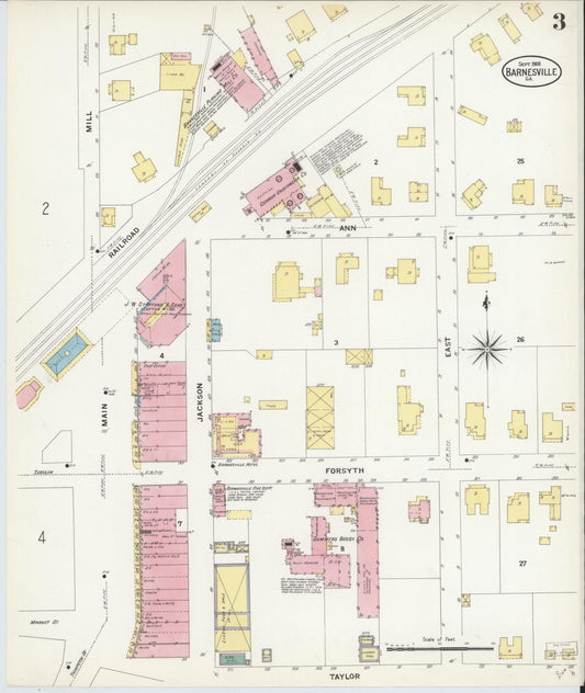Sanborn Fire Insurance Map from Barnesville, Lamar County, Georgia (1908), Sheet #0003 - Historic Sanborn Fire Insurance Map Print, vintage old map wall art, antique decor, genealogy gift, Georgia Georgia map
