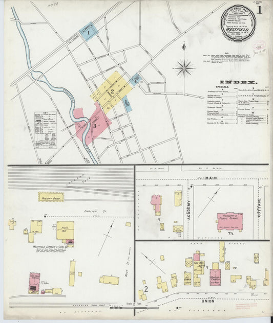 Sanborn Fire Insurance Map from Westfield, Chautauqua County, New York (1896), Sheet #0001 - Complete Map Set gallery image, historic Sanborn map, vintage wall art, New York New York