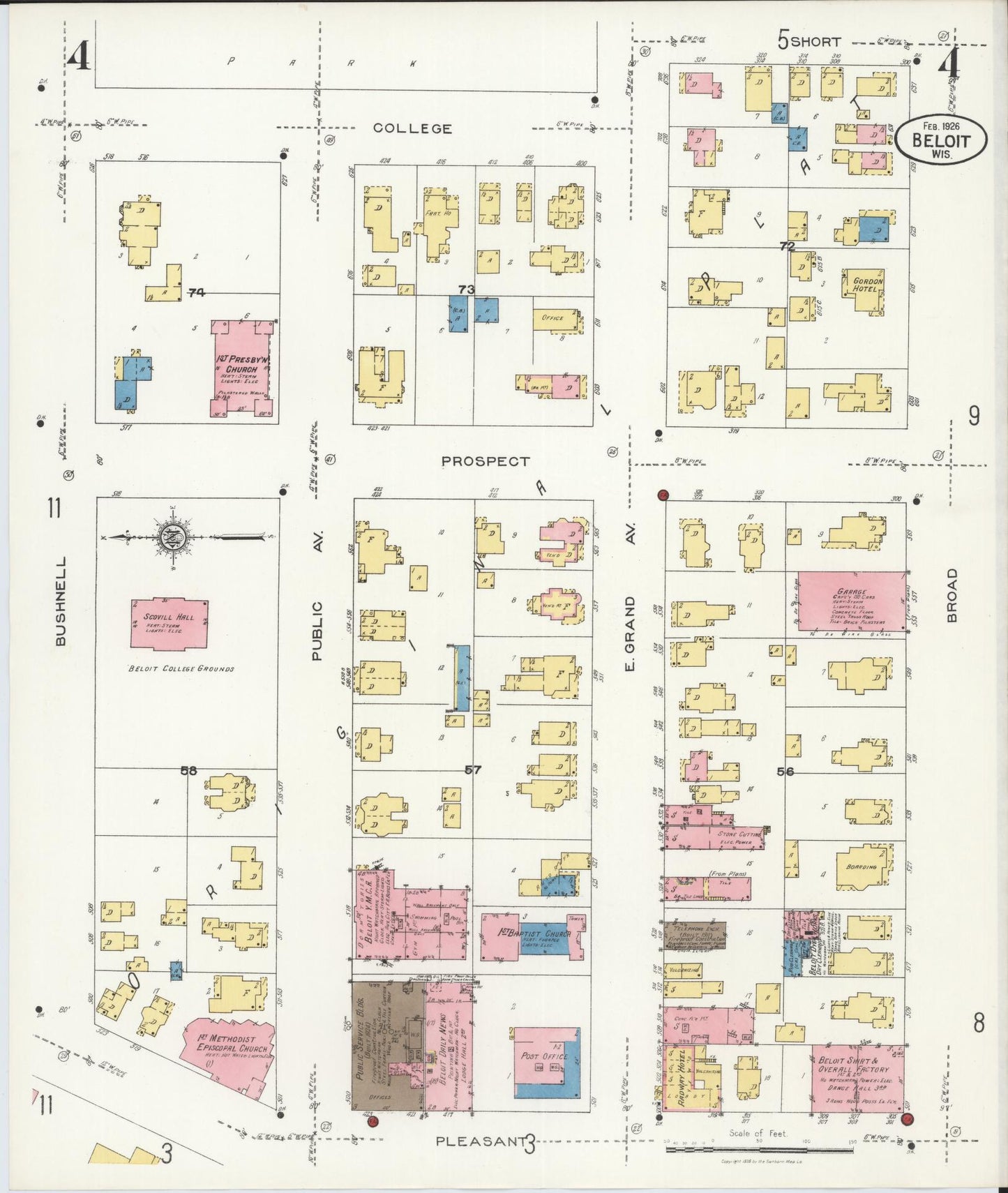 Sanborn Fire Insurance Map from Beloit, Rock County, Wisconsin (1926), Sheet #0004 - Historic Sanborn Fire Insurance Map Print, vintage old map wall art, antique decor, genealogy gift, Wisconsin Wisconsin map