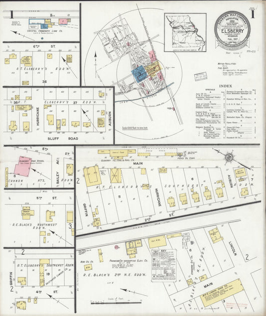 Sanborn Fire Insurance Map from Elsberry, Lincoln County, Missouri (1927), Sheet #0001 - Complete Map Set gallery image, historic Sanborn map, vintage wall art, Missouri Missouri