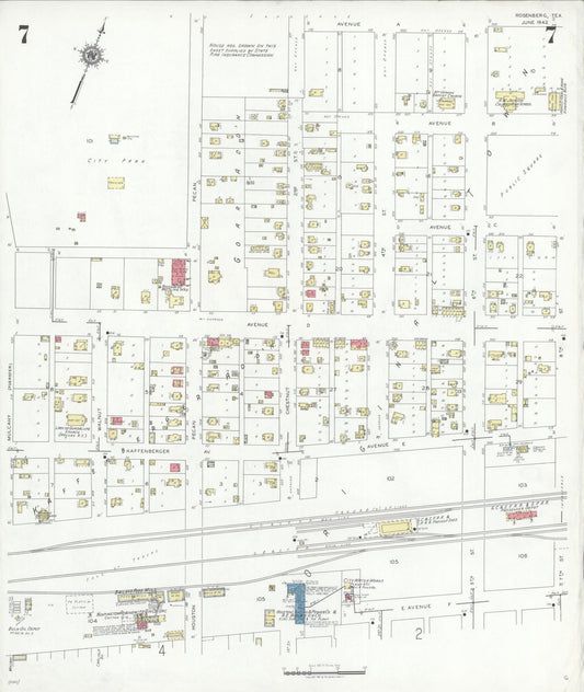 Sanborn Fire Insurance Map from Rosenberg, Fort Bend County, Texas (1942), Sheet #0007 - Historic Sanborn Fire Insurance Map Print, vintage old map wall art, antique decor, genealogy gift, Texas Texas map