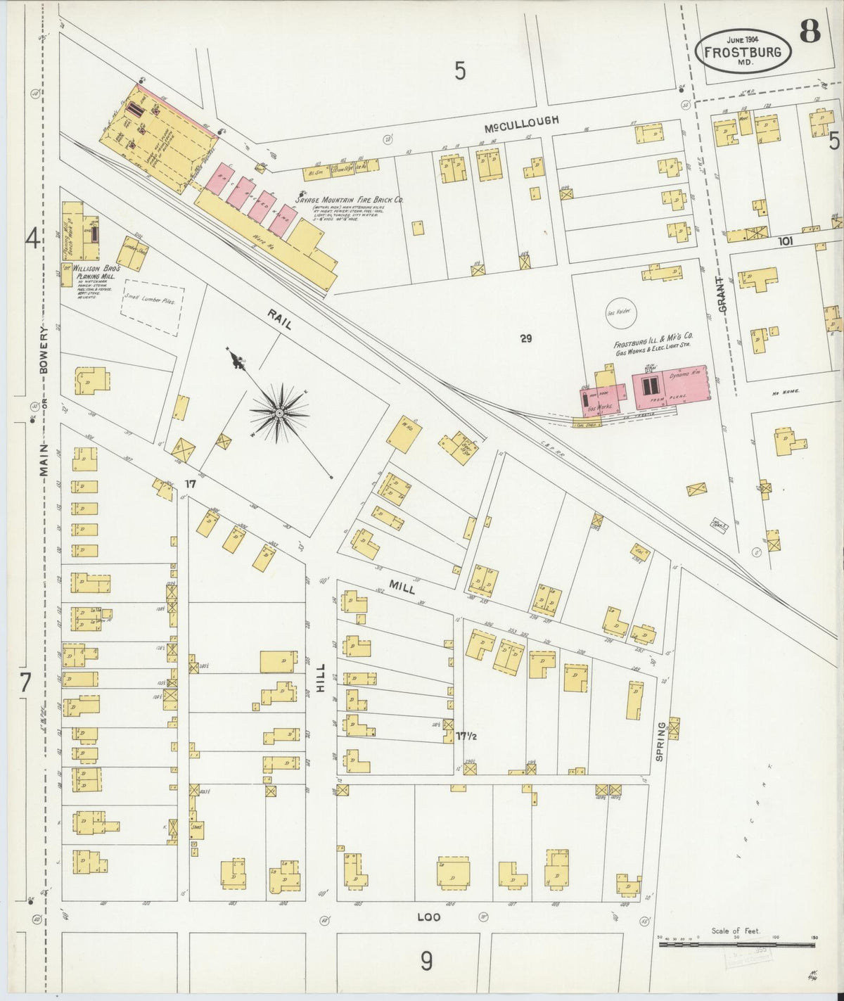 Sanborn Fire Insurance Map from Frostburg, Allegany County, Maryland (1904), Sheet #0008 - Historic Sanborn Fire Insurance Map Print, vintage old map wall art, antique decor, genealogy gift, Maryland Maryland map
