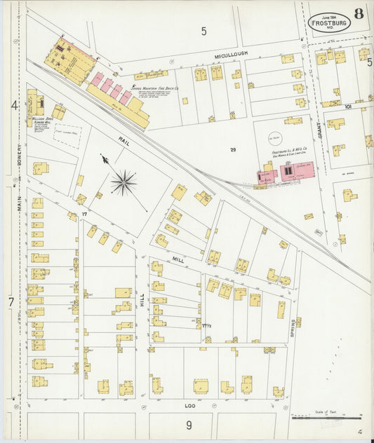 Sanborn Fire Insurance Map from Frostburg, Allegany County, Maryland (1904), Sheet #0008 - Historic Sanborn Fire Insurance Map Print, vintage old map wall art, antique decor, genealogy gift, Maryland Maryland map