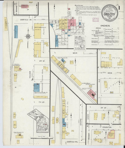 Sanborn Fire Insurance Map from Cass City, Tuscola County, Michigan (1916), Sheet #0001 - Historic Sanborn Fire Insurance Map Print, vintage old map wall art, antique decor, genealogy gift, Michigan Michigan map