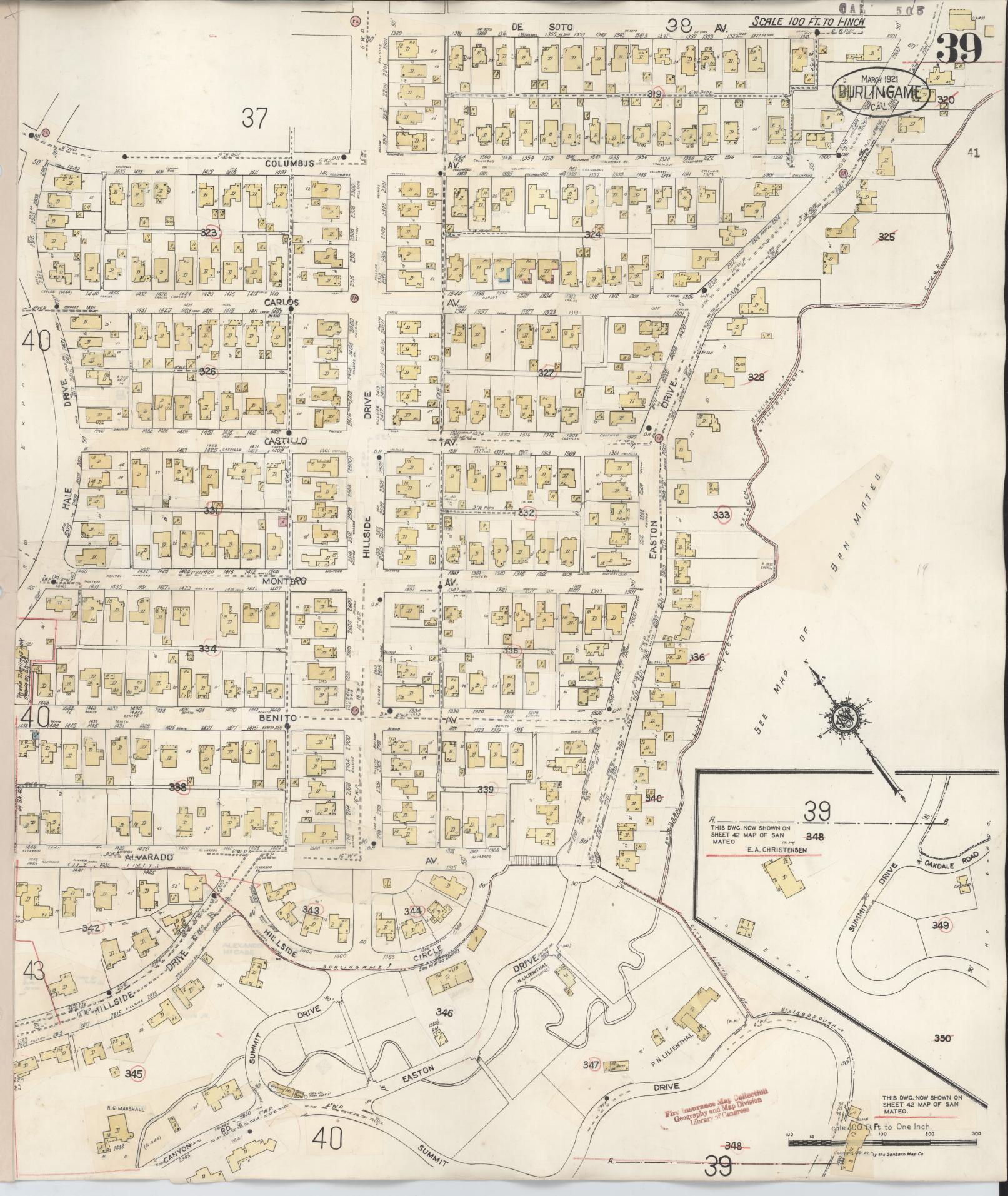 Sanborn Fire Insurance Map from Burlingame, San Mateo County, California (1949), Sheet #0039 - Complete Map Set gallery image, historic Sanborn map, vintage wall art, California California