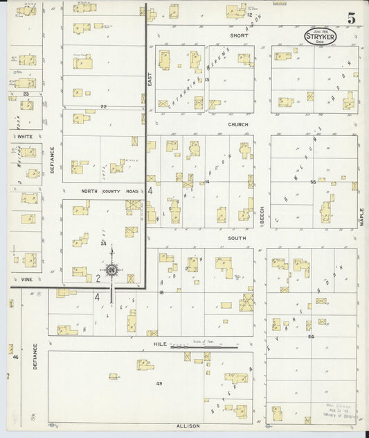 Sanborn Fire Insurance Map from Stryker, Williams County, Ohio (1916), Sheet #0005 - Historic Sanborn Fire Insurance Map Print, vintage old map wall art, antique decor, genealogy gift, Ohio Ohio map