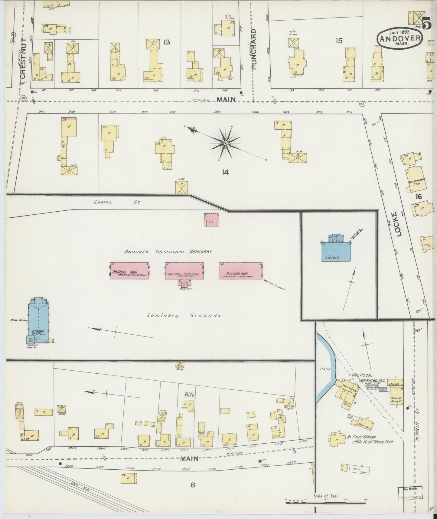 Sanborn Fire Insurance Map from Andover, Essex County, Massachusetts (1892), Sheet #0005 - Historic Sanborn Fire Insurance Map Print, vintage old map wall art, antique decor, genealogy gift, Massachusetts Massachusetts map