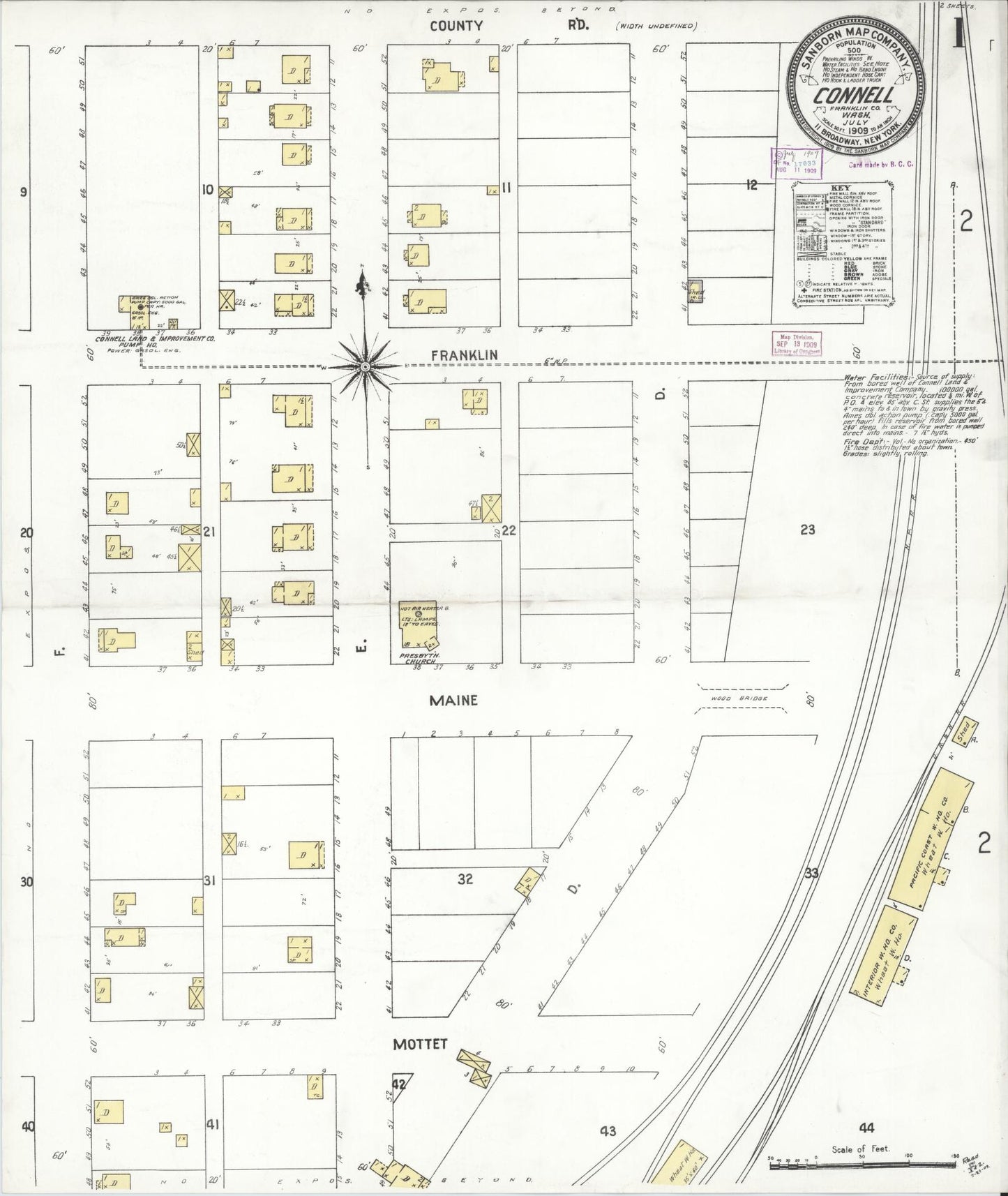 Sanborn Fire Insurance Map from Connell, Franklin County, Washington (1909), Sheet #0001 - Complete Map Set gallery image, historic Sanborn map, vintage wall art, Washington Washington