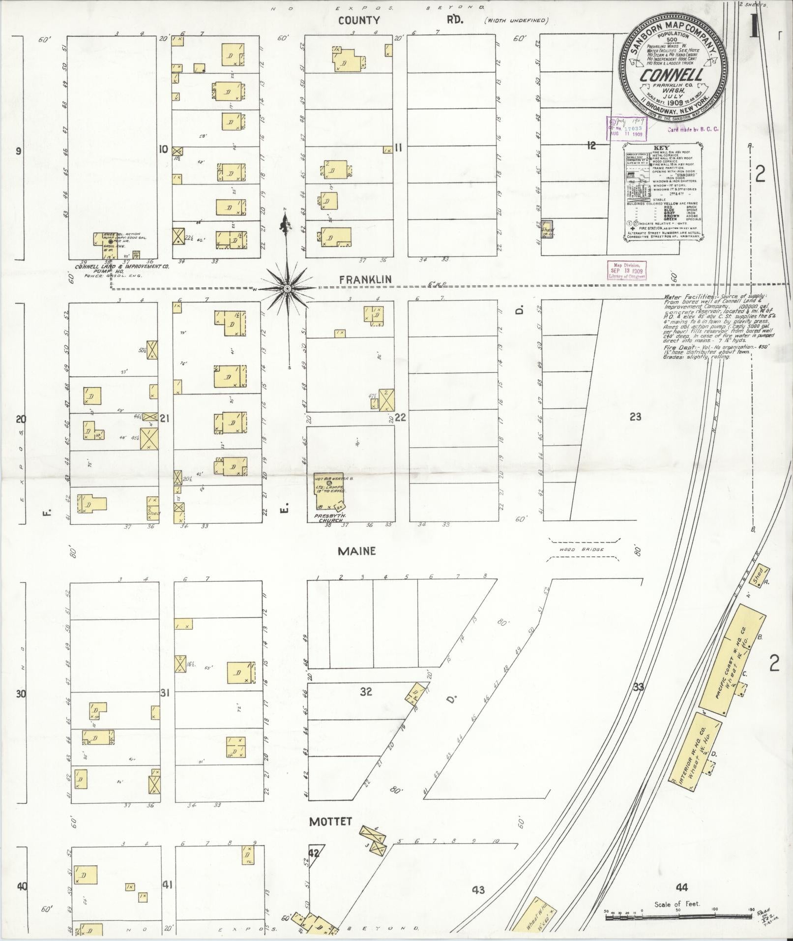 Sanborn Fire Insurance Map from Connell, Franklin County, Washington (1909), Sheet #0001 - Complete Map Set gallery image, historic Sanborn map, vintage wall art, Washington Washington
