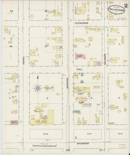Sanborn Fire Insurance Map from Tallahassee, Leon County, Florida (1890), Sheet #0002 - Historic Sanborn Fire Insurance Map Print, vintage old map wall art, antique decor, genealogy gift, Florida Florida map