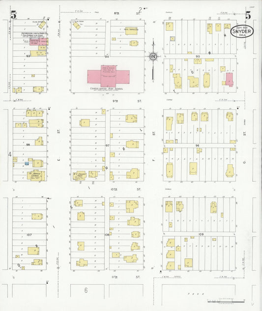 Sanborn Fire Insurance Map from Snyder, Kiowa County, Oklahoma (1930), Sheet #0005 - Historic Sanborn Fire Insurance Map Print, vintage old map wall art, antique decor, genealogy gift, Oklahoma Oklahoma map