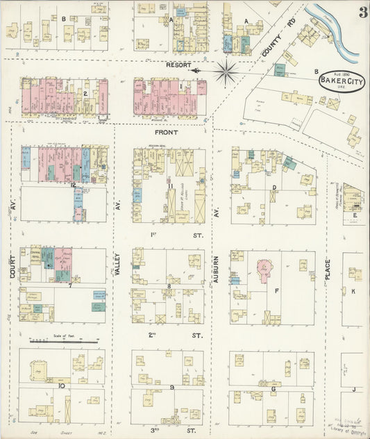Sanborn Fire Insurance Map from Baker, Baker County, Oregon (1890), Sheet #0003 - Historic Sanborn Fire Insurance Map Print, vintage old map wall art, antique decor, genealogy gift, Oregon Oregon map