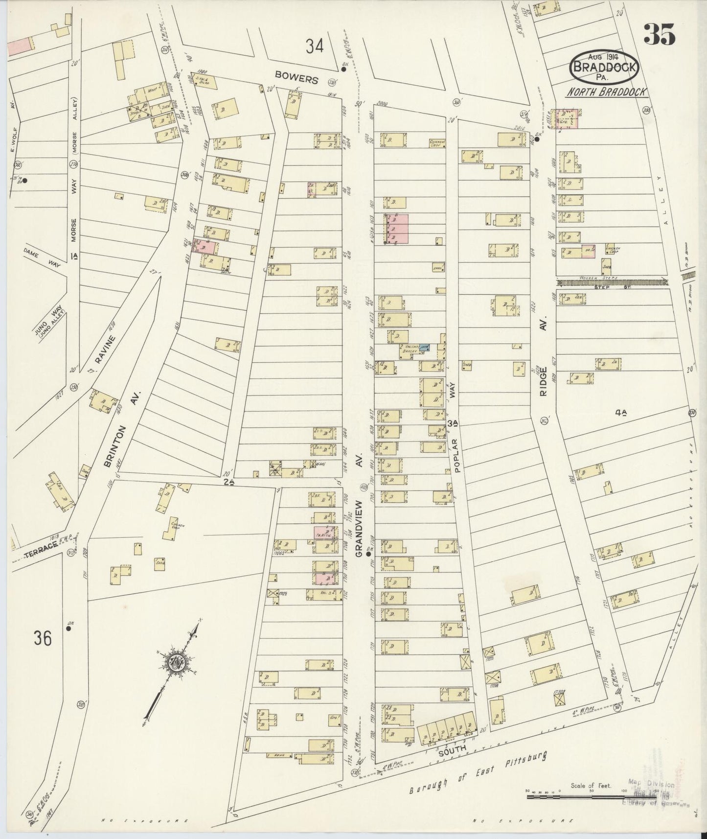 Sanborn Fire Insurance Map from Braddock, Allegheny County, Pennsylvania (1914), Sheet #0035 - Historic Sanborn Fire Insurance Map Print, vintage old map wall art, antique decor, genealogy gift, Pennsylvania Pennsylvania map