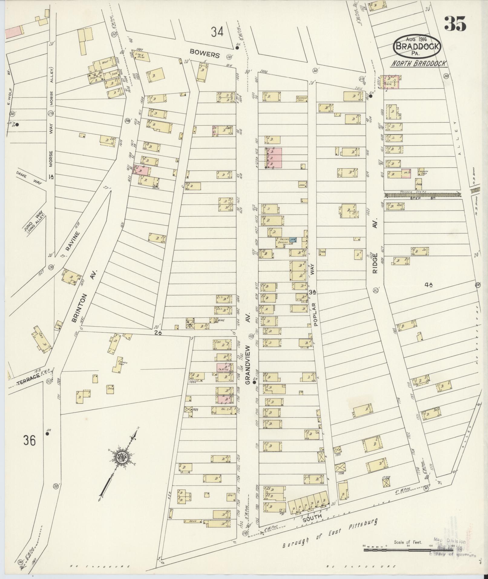 Sanborn Fire Insurance Map from Braddock, Allegheny County, Pennsylvania (1914), Sheet #0035 - Historic Sanborn Fire Insurance Map Print, vintage old map wall art, antique decor, genealogy gift, Pennsylvania Pennsylvania map