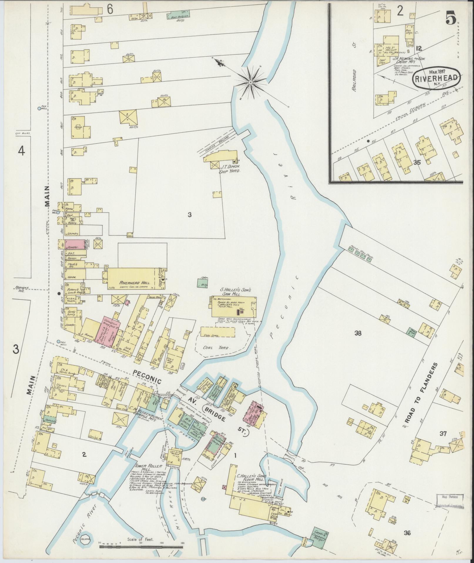 Sanborn Fire Insurance Map from Riverhead, Suffolk County, New York (1897), Sheet #0005 - Complete Map Set gallery image, historic Sanborn map, vintage wall art, New York New York
