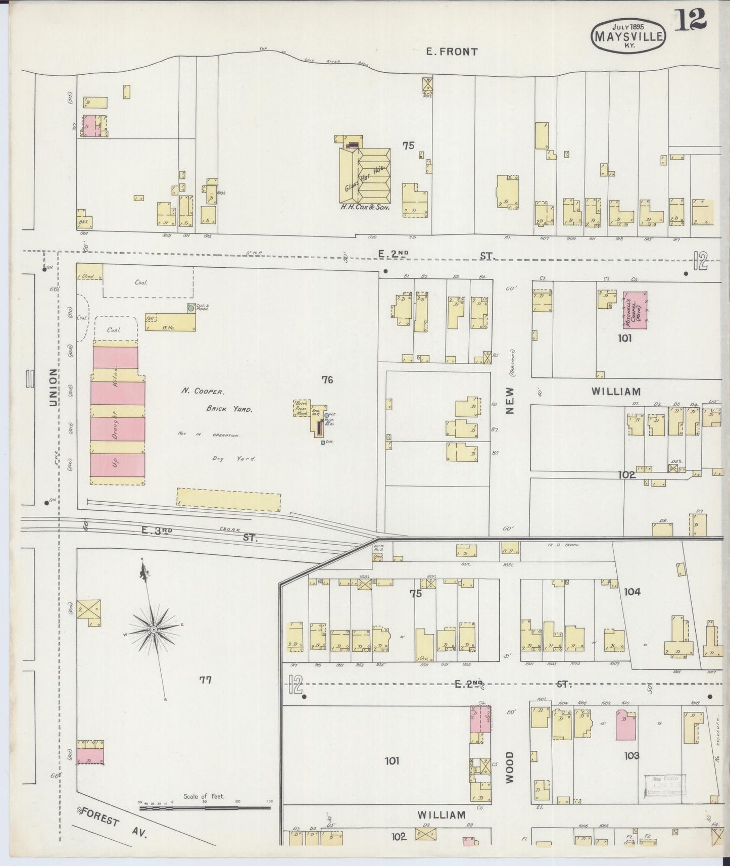 Sanborn Fire Insurance Map from Maysville, Mason County, Kentucky (1895), Sheet #0012 - Historic Sanborn Fire Insurance Map Print, vintage old map wall art, antique decor, genealogy gift, Kentucky Kentucky map