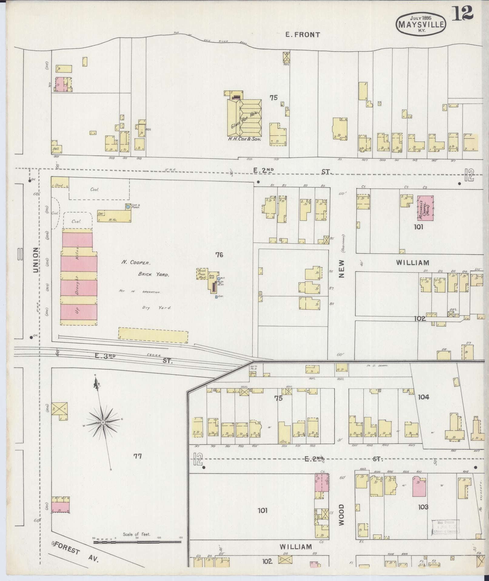 Sanborn Fire Insurance Map from Maysville, Mason County, Kentucky (1895), Sheet #0012 - Historic Sanborn Fire Insurance Map Print, vintage old map wall art, antique decor, genealogy gift, Kentucky Kentucky map