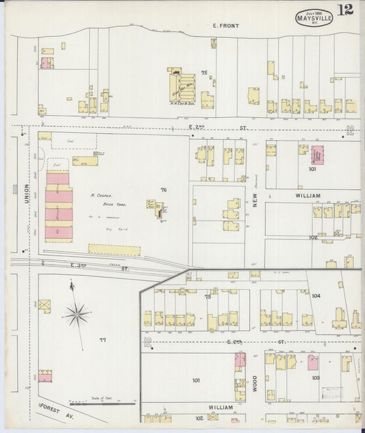 Sanborn Fire Insurance Map from Maysville, Mason County, Kentucky (1895), Sheet #0012 - Historic Sanborn Fire Insurance Map Print, vintage old map wall art, antique decor, genealogy gift, Kentucky Kentucky map