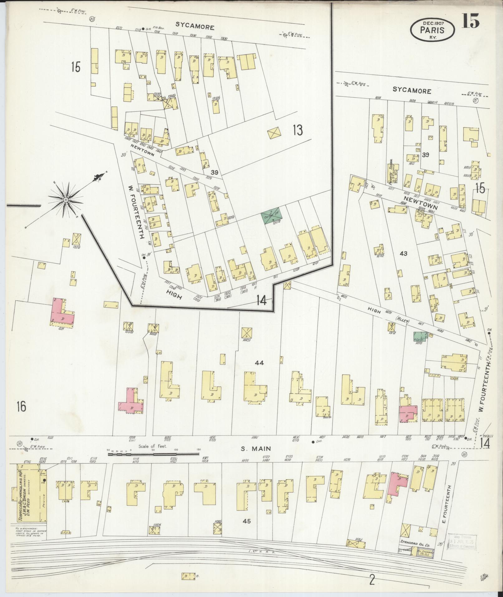 Sanborn Fire Insurance Map from Paris, Bourbon County, Kentucky (1907), Sheet #0015 - Complete Map Set gallery image, historic Sanborn map, vintage wall art, Kentucky Kentucky