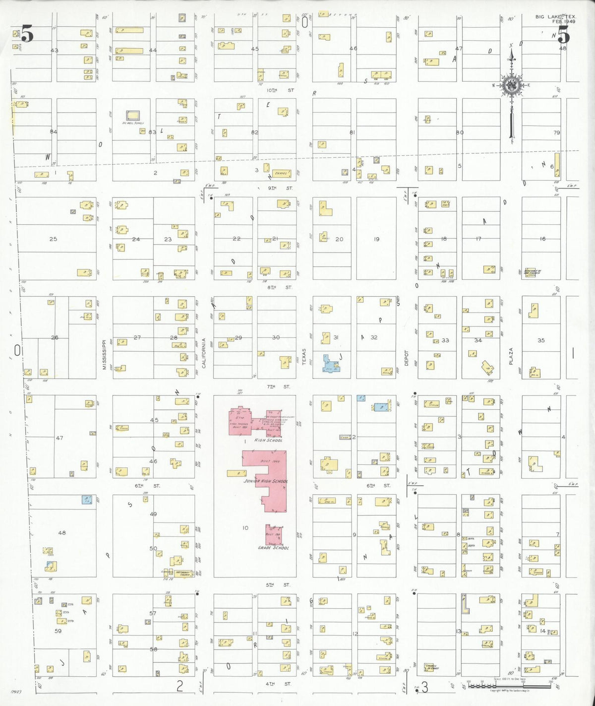 Sanborn Fire Insurance Map from Big Lake, Reagan County, Texas (1949), Sheet #0005 - Complete Map Set gallery image, historic Sanborn map, vintage wall art, Texas Texas