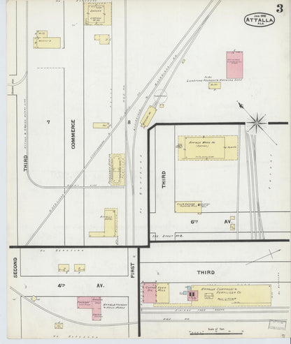 Sanborn Fire Insurance Map from Attalla, Etowah County, Alabama (1892), Sheet #0003 - Complete Map Set gallery image, historic Sanborn map, vintage wall art, Alabama Alabama