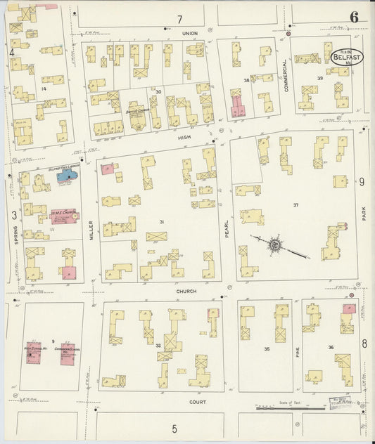 Sanborn Fire Insurance Map from Belfast, Waldo County, Maine (1912), Sheet #0006 - Historic Sanborn Fire Insurance Map Print, vintage old map wall art, antique decor, genealogy gift, Maine Maine map