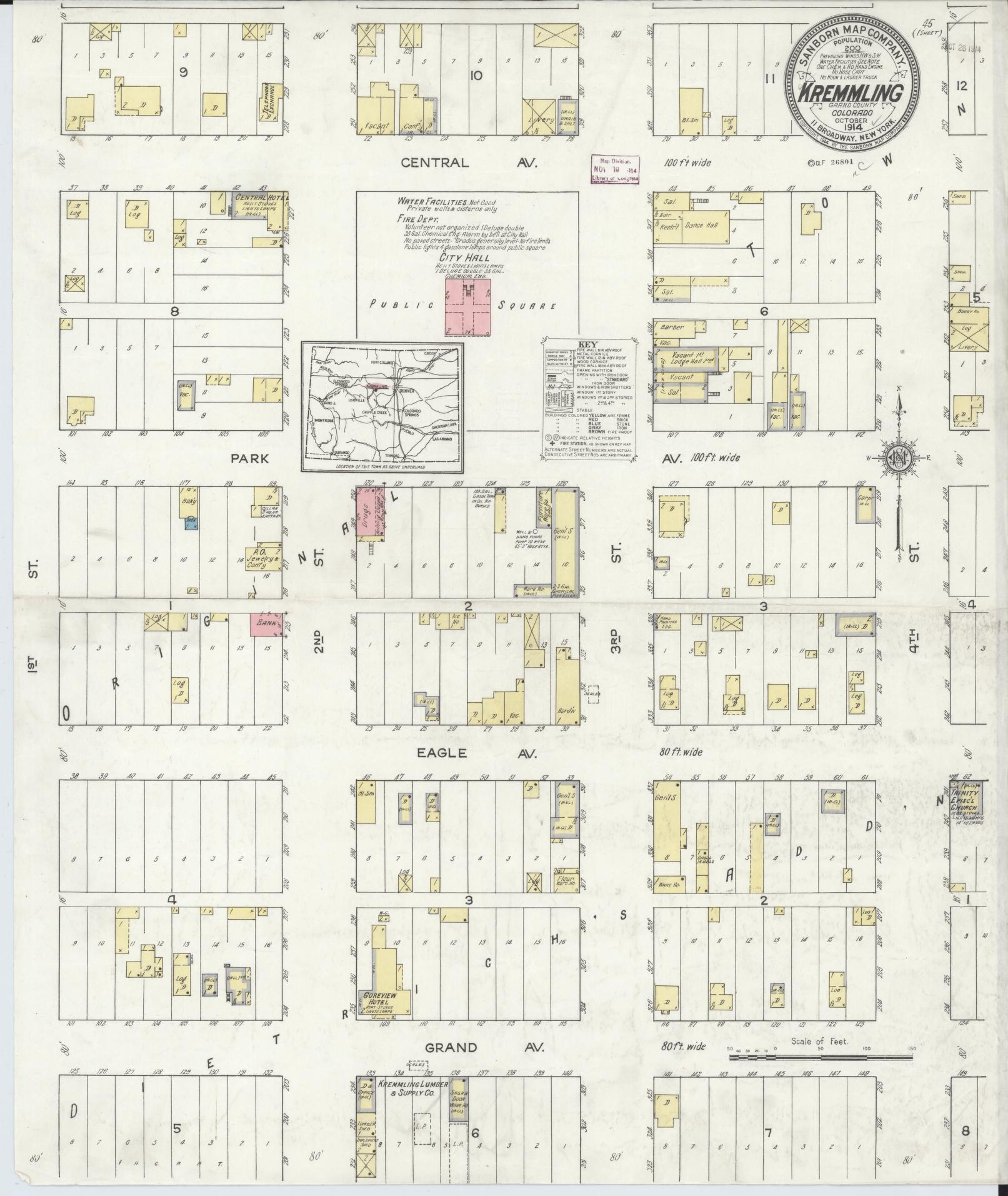 Sanborn Fire Insurance Map from Kremmling, Grand County, Colorado (1914), Sheet #0001 - Historic Sanborn Fire Insurance Map Print, vintage old map wall art, antique decor, genealogy gift, Colorado Colorado map